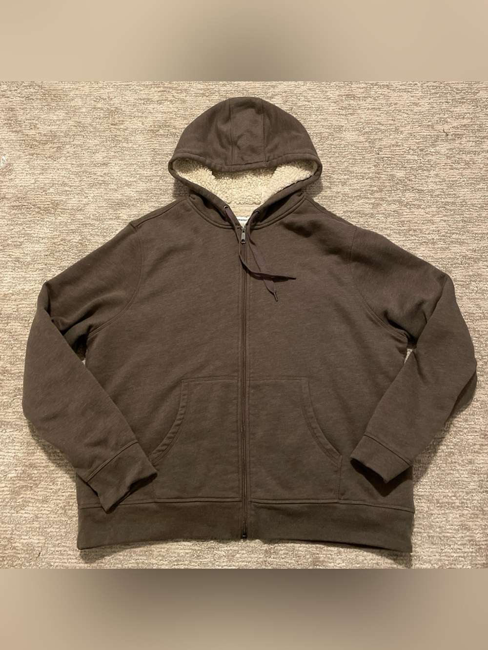 Amazon Essentials Men's Sherpa-Lined Full-Zip Hoodie Jacket Size XXL Brown Warm